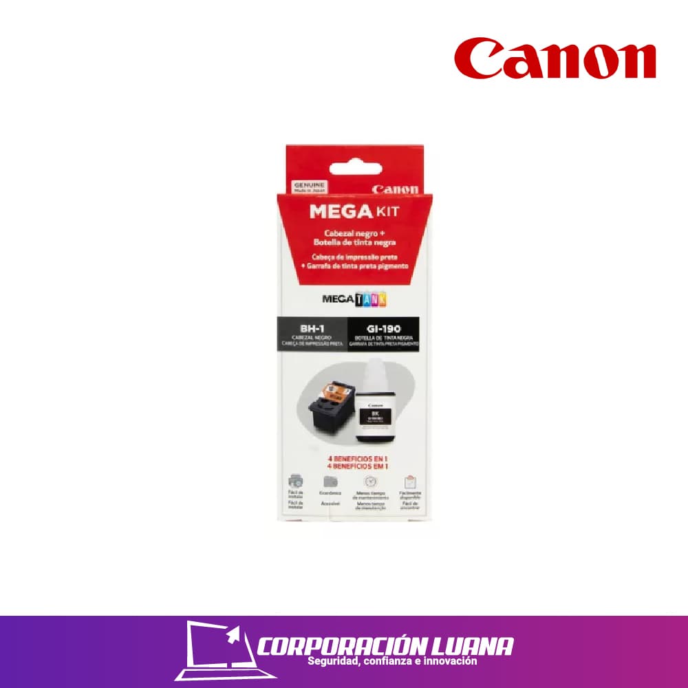 MEGA KIT CANON ( BH-1 + GI-190BK ) CABEZAL NEGRO + BOTELLA NEGRA