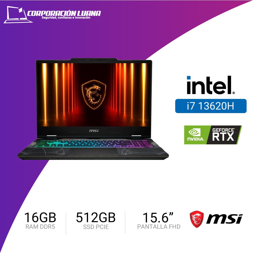 LAPTOP MSI CYBORG 15 B13WFKG INTEL CORE I7 13620H ( 9S7-15Q342-1073 ) RAM 16GB DDR5 | SSD 512GB | RTX 5060 | 15.6" FHD 144HZ | WINDOWS 11