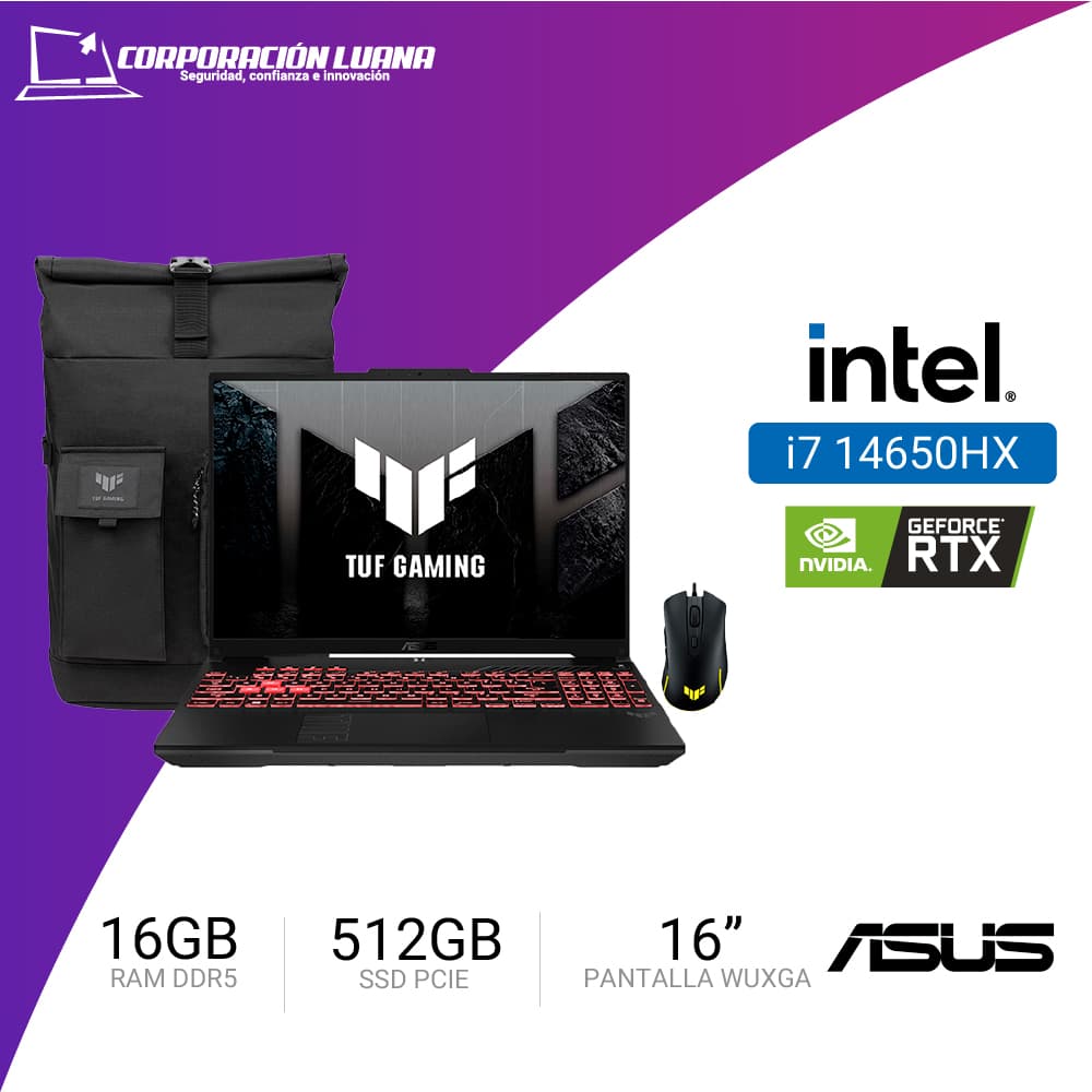 LAPTOP ASUS TUF GAMING F16 INTEL CORE I7 14650HX ( FX608JMI-TU350 ) RAM 16GB DDR5 | SSD 512GB 16" WUXGA IPS | RTX 5060 8GB | FREE OS